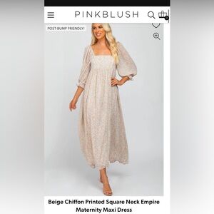 Pink Blush Beige Chiffon Printed Square Neck Empire Maternity Maxi Dress